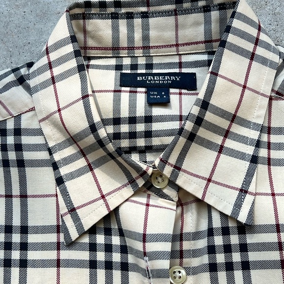 Burberry Beige and Black Plaid Button Down Shirt - Picture 5 of 12